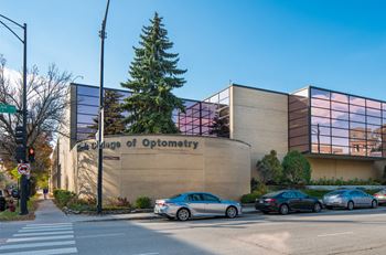 Illinois School of Optometry school facade during the day at Eden Commons, Chicago, IL